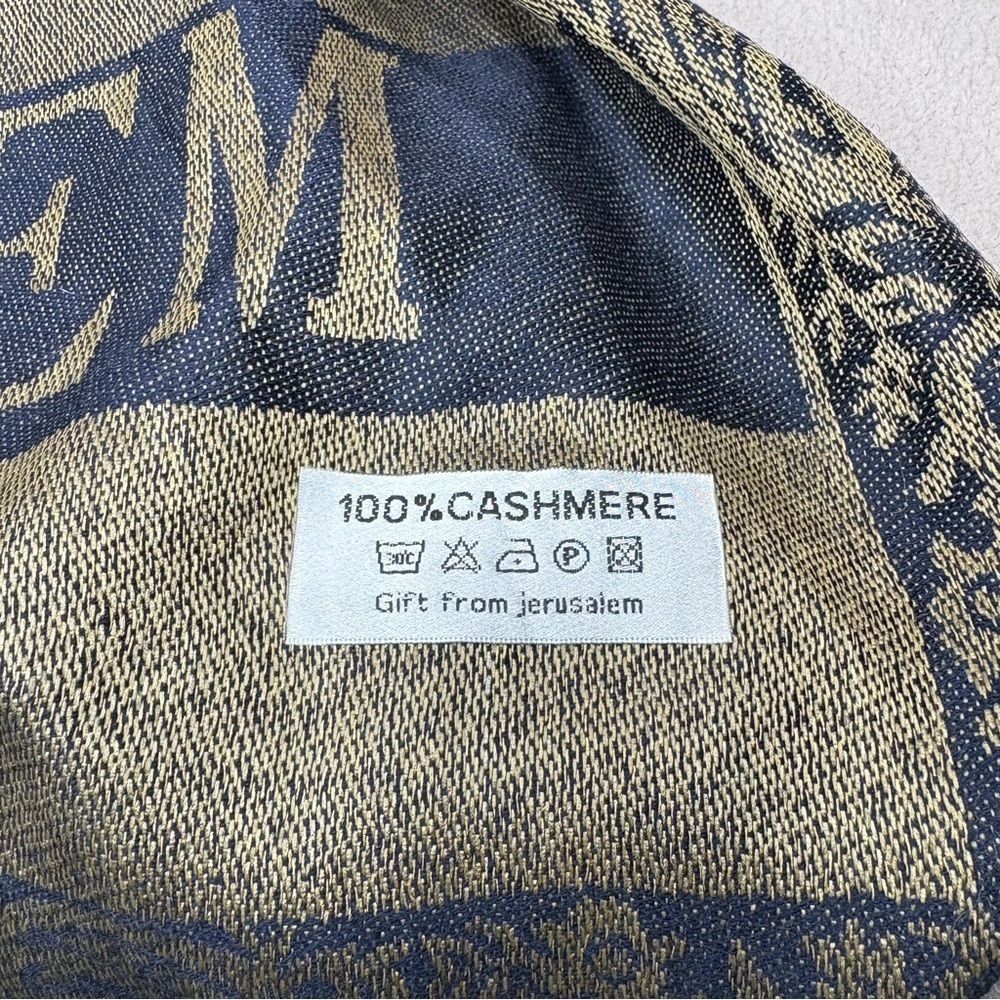 Cashmere Jerusalem Fringe Women’s Scarf Dark Gray & Tan 68” x 26” Shawl 100% EUC - Picture 4 of 5